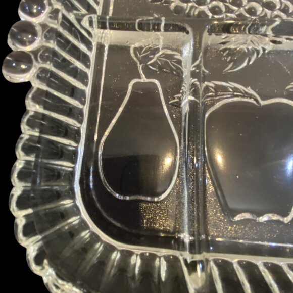 VINTAGE INDIANA GLASS -- Fruit & Relish Tray, 5 Sections, Fruit Design, Heirloom - Picture 3 of 10